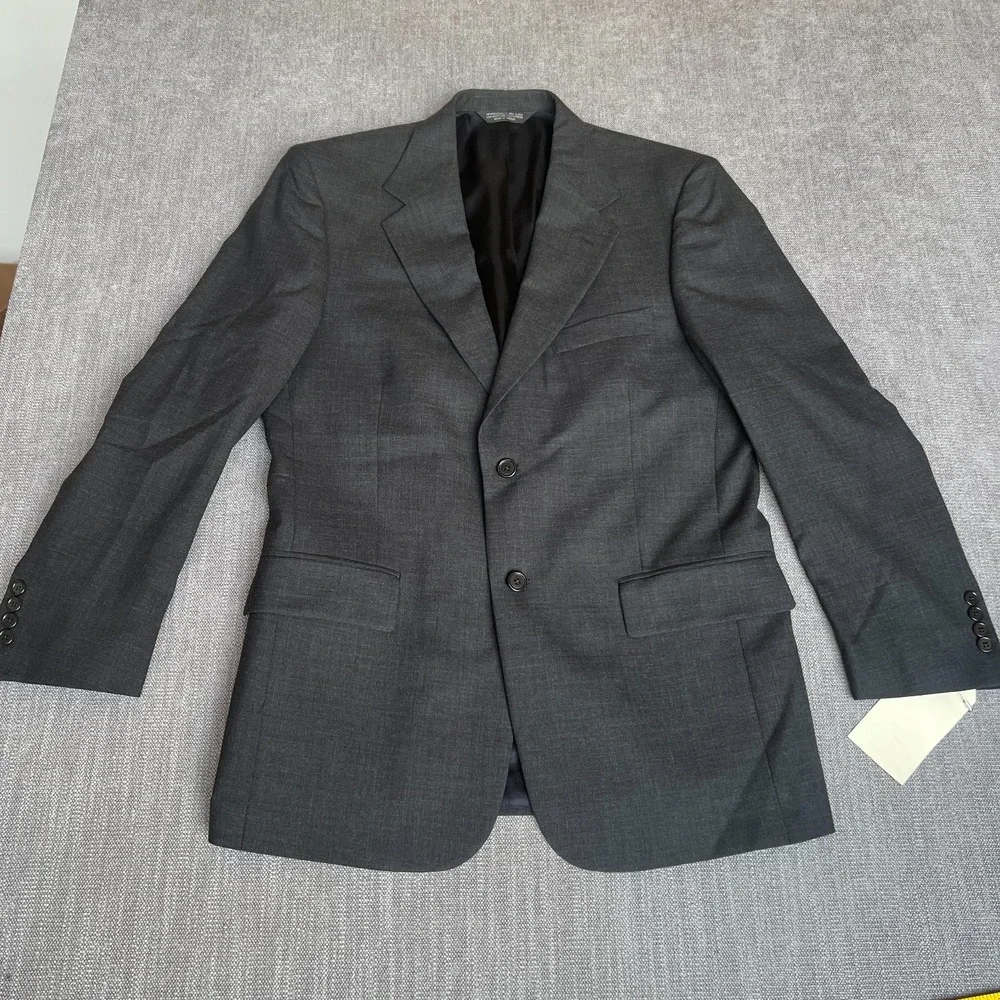 Evan Picone Blazer Jacket Men 40R Gray Worsted Wool Single-Breasted Professional